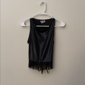 Rave City Vintage 90s Black Fringe Sleeveless Top‎